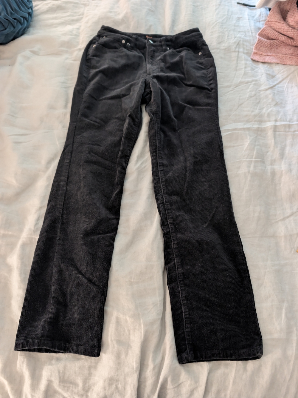 Quince Organic Stretch Corduroy Straight Leg Pants Black 4